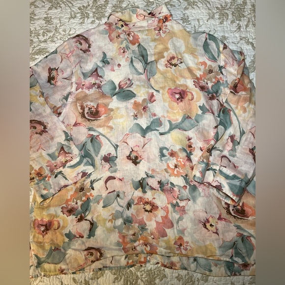 Ralph Lauren Green Label Floral Print Linen Button Down Shirt Tunic large XL - Picture 4 of 8